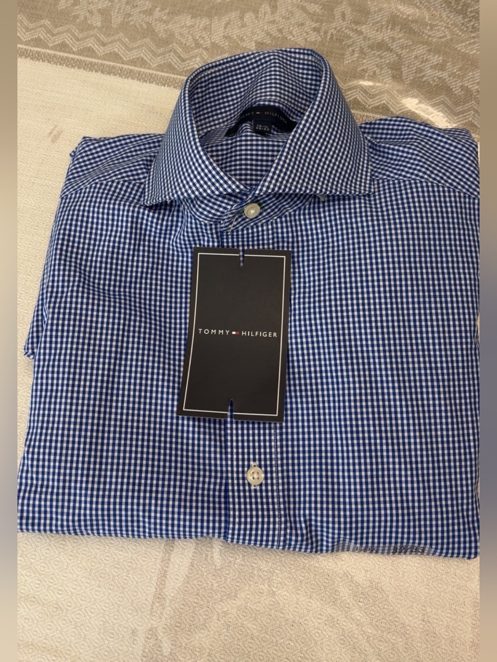 Tommy Hilfiger Blue Gingham Spread-Collar Dress Shirt